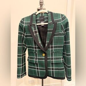 Smythe Green Plaid Blazer with Black Trim and Gold Button